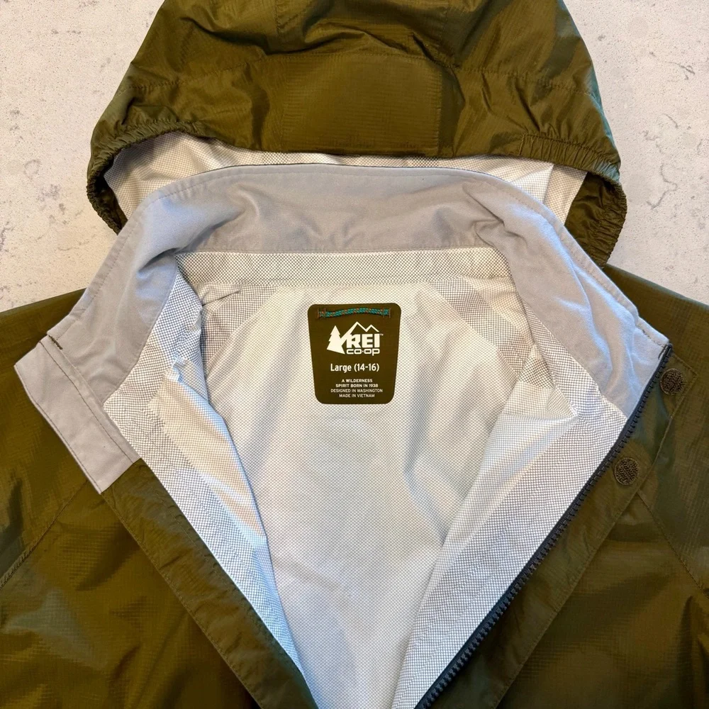 REI Rainier Rain Jacket - Kids Large (14-16) - Olive Green - Picture 4 of 6